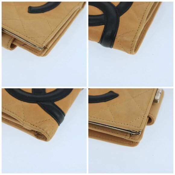 CHANEL Cambon Line Wallet Leather Beige Black CC Auth 104762 - Picture 16 of 16